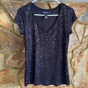 Capped sleeve sequin top